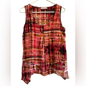Keren Hart Red Geometric Print Layered Tank Top Womens Medium Beach Tropical